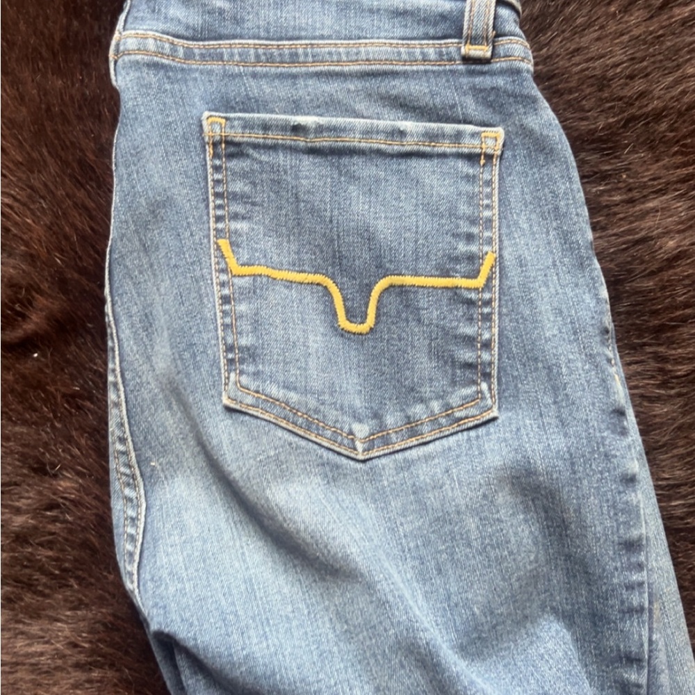 Kimes Ranch Blue Denim Jeans with Yellow Pocket Stitch
